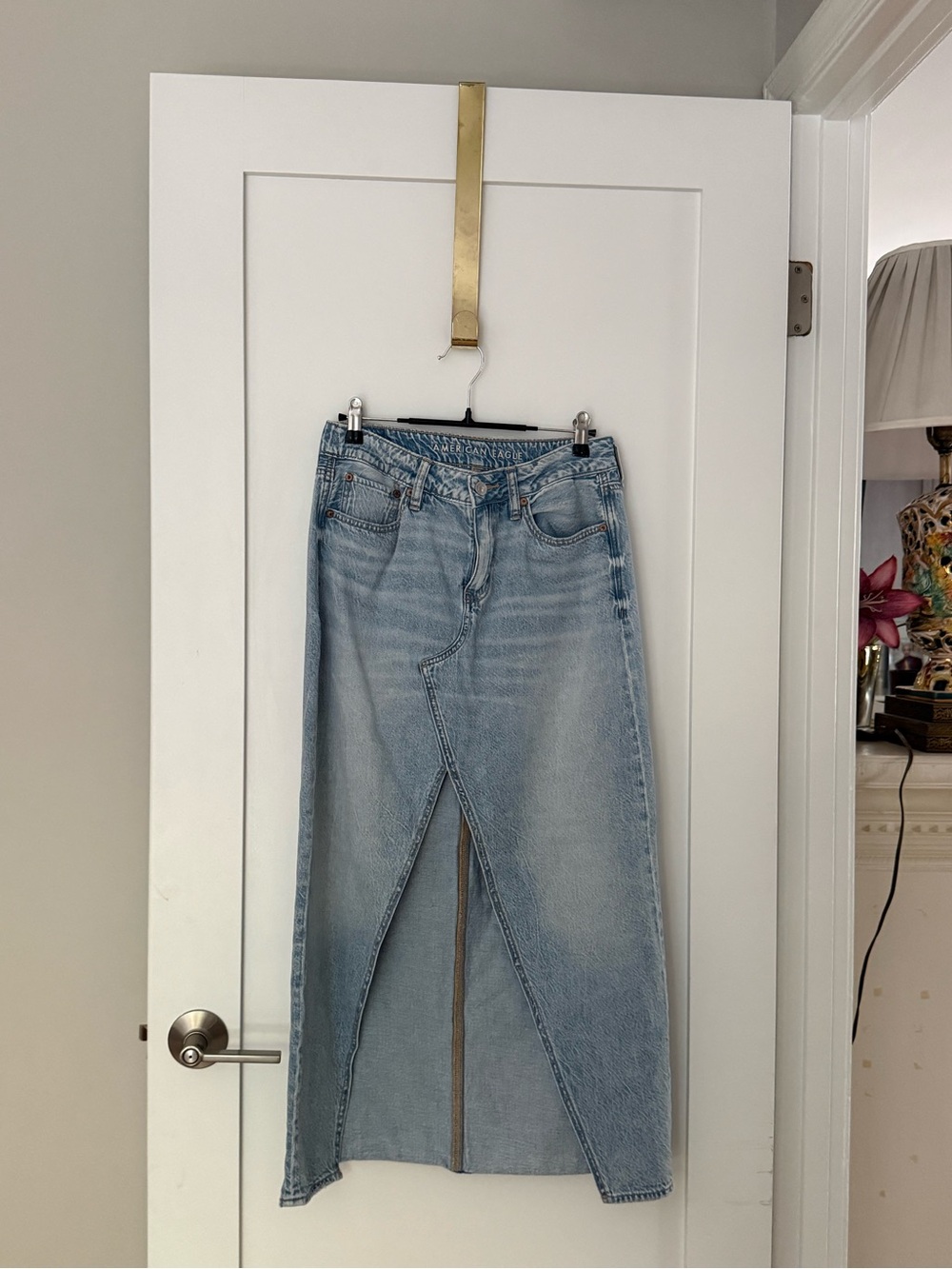 Abercrombie & Fitch Light Wash Denim Maxi Skirt with Front Slit